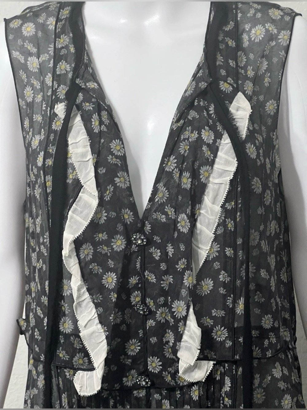 Marc Jacobs Daisy Floral Sheer Cotton Dress Black White Size 8 Like New - Picture 6 of 11